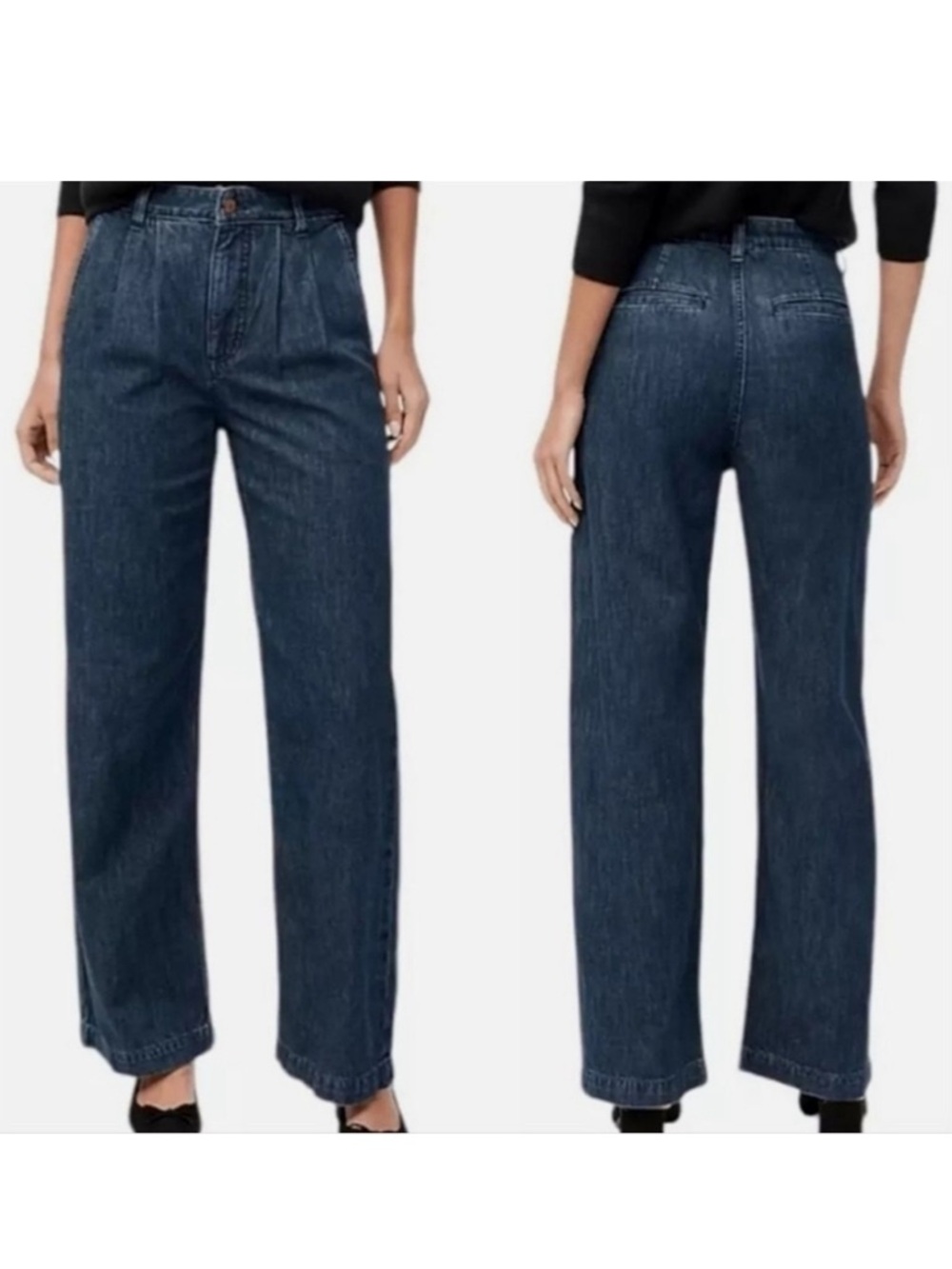 J. Crew Pleated Trouser Jeans. High Rise. Dark Wash. Wide Leg. Size 30.
